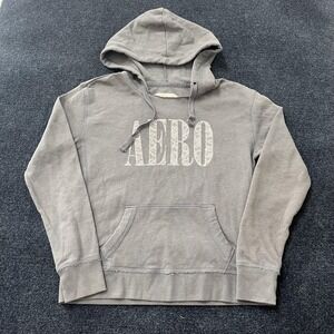 Aeropostale Hoodie Womens Medium Gray AERO Sequin Logo Pullover Sweatshirt